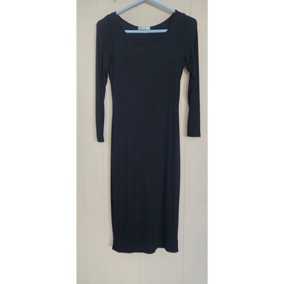 Marine Layer Lexi Rib Long Sleeve Black Midi Dress Size S - Picture 3 of 7